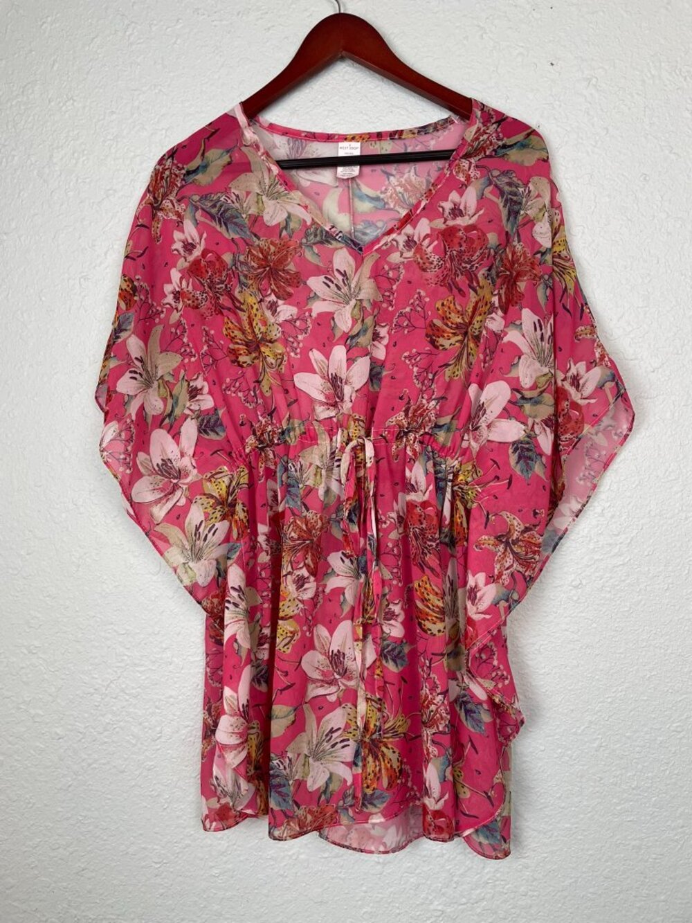 West Loop Pink Floral Sheer Swim Cover Up One Size